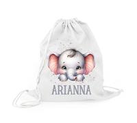 Mr. Gadgets Bolsa de cambio para guardería personalizada para niños con nombre - Mochila con cordón de algodón - Animales Kawaii - Idea regalo para guardería, escuela, deporte, Elefante, Unica, Bolsa