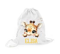Mr. Gadgets Bolsa de cambio para guardería personalizada para niños con nombre - Mochila con cordón de algodón - Animales Kawaii - Idea regalo para guardería, escuela, deporte, jirafa, Unica, Bolsa