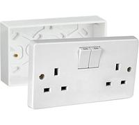 Mr.Gadget's Solutions 13A doble enchufe blanco conmutado y montaje en superficie doble 25mm caja de 2 pandillas conjunto de enchufes eléctricos