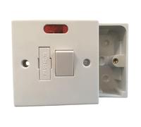 Mr.Gadget's Solutions - Caja de Conexiones Blanca de 13 A con Fusible e Interruptor, indicador de neón y Caja de empotrar de 25 mm