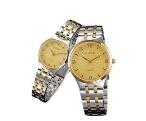Mr. Gadget's Solutions Reloj de pulsera de acero inoxidable para hombre y mujer, tono dorado y plateado, juego de 2, dorado