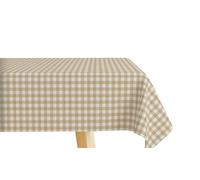 Mr. Hule | Mantel Vichy 400x140 cm Resinado Antimanchas e Impermeable de Loneta de Algodón | Mantel Vichy Beige Resistente y Fácil de Limpiar, Ideal para Cocina y Comedor y Corte a Medida