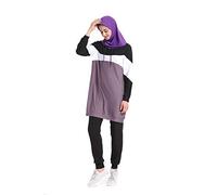 Mr Lin123 2 piezas de chándal para mujer, musulmanas, adolescentes, niñas, a rayas, sudadera de manga larga, pantalones islámicos, ropa de descanso, Morado (, L