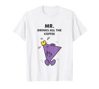 Mr. Men Little Miss Meme - Mr. Drinks All The Coffee Camiseta, Hombre, Blanco, S