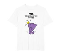 Mr. Men Little Miss Meme - Mr. Drinks All The Coffee Camiseta, Hombre Tallas Grandes, Blanco, 6X Alto