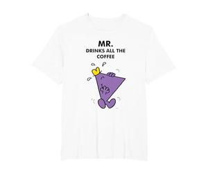 Mr. Men Little Miss Meme - Mr. Drinks All The Coffee Camiseta, Hombre Tallas Grandes, Blanco, 6X Alto