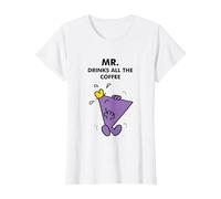 Mr. Men Little Miss Meme - Mr. Drinks All The Coffee Camiseta, Mujer, Blanco, S