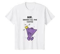 Mr. Men Little Miss Meme - Mr. Drinks All The Coffee Camiseta, Niños, Blanco, 3 años