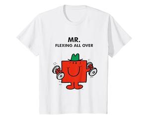 Mr. Men Little Miss Meme - Mr. Strong - Mr. Flexing All Over Camiseta, Niños, Blanco, 4 años