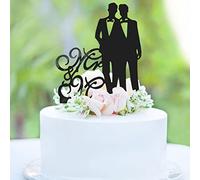 Mr & Mr Cake Topper Adornos tarta de pastel de boda para hombres negro acrílico Gay regalo para decoración de fiesta