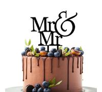 Mr & Mr Decoración Tarta Hombre, Couple Cake Cover Mr and Mr Pride Cake Cover Black Acrílice Marriage Anniversary Party Gift