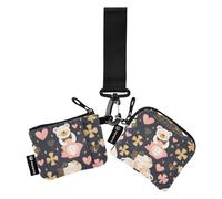 Mr & mrs Animal Bear Peach Gold - Carteras dobles para mujer, fundas para tarjetas de visita, monedero delgado y plano con bolsillo con cremallera para el trabajo, viajes, 2 unidades, billetera de