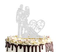 Mr & Mrs Cake Topper boda - Personalizado con estrás, plata, decoración para tartas de boda