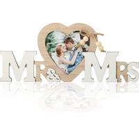 Mr & Mrs Decoración de Boda con Marco de Fotos Corazón, Decoracion Boda de Mesa Vintage, Letras de Madera para Decoración de Casa, Regalos de Boda, Fiesta de Jardín, Ceremonia, Accesorios Fotos