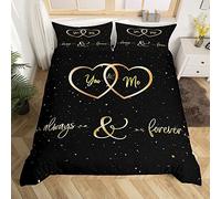 Mr Mrs Juego de Ropa de Cama You and Me Funda de edredón para Parejas, Amantes, Hombres y Mujeres, Citas Divertidas, Funda de edredón Dorada y Negra, romántica Boda, Funda de Colcha Transpirable, Tam