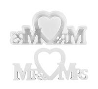 MR & MRS Molde de resina fundida - Mr Love Mrs Letters Silicona Molde | Mr Love Mrs Wedding Fondant Molde, San Corazón de boda Mr Mrs Cake Decorating Tool para la decoración del hogar