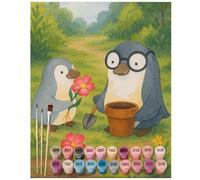 Mr. & Mrs. Panda Pintar por números Abuelo pingüinos plantando flores Design 40 x 50 cm Con marco - hermana, Familia, papá, jardinera, Día de la Madre, abuelo favorito