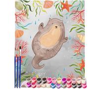 Mr. & Mrs. Panda Pintar por números nutria Abarcar 40 x 50 cm Con marco - feliz, positivo, abrazar, criatura marina, abrazos, marta de agua, Nutria marina Nutria de lago Nutria de lago, nutria europea