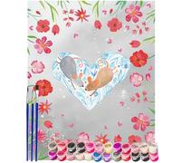 Mr. & Mrs. Panda Pintar por números Ratones en un corazón 40 x 50 cm Con marco - feliz, Propuesta de matrimonio, persona favorita, regalo de amor, Dos, compromiso, Compromiso, Amor, regalo para dos