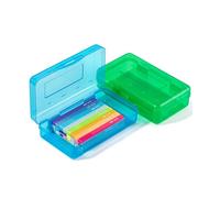 Mr. Pen - Caja de lápices, paquete de 2, varios colores para niños, estuche rígido de plástico, caja de almacenamiento pequeña, caja de almacenamiento de lápices de color azul y verde