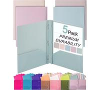 Mr. Pen - Carpetas de plástico con bolsillos y puntas, paquete de 5, colores pastel apagados, carpetas de bolsillo con puntas y cierres, 2 bolsillos