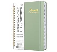 Mr. Pen - Cuaderno de calendario semanal y mensual 2026-2027 (julio de 2026 a junio de 2027), color verde, encuadernado en espiral de tapa dura con pestañas y bolsillo interior, A5 de 6.3 x 8.5