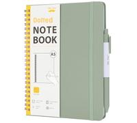 Mr. Pen- Dotted Spiral Journal Notebook with Leather Hardcover, A5 Size(5.7*7.9), 160 Pages, Green,1 Removable Ruler, 2 Sheets of Journal Stencils, 50 sticky tabs, 1 pc Pen, 12 Cute Paper Clips, 2