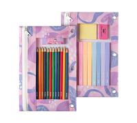 Mr. Pen Estuche de Tela con 3 Agujeros para Carpeta, Color Negro, Juego, Flor de Ciruela, 2 Pack, Bolsa