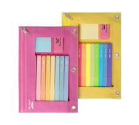 Mr. Pen Estuche de tela con 3 agujeros para carpeta, color negro, juego, Rosa y amarillo, 2 unidades, Bolsa