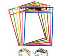 Mr. Pen - Fundas de bolsillo de borrado en seco, 10 x 14 pulgadas, paquete de 6, coloridas, de plástico, reutilizables, transparentes, fundas para el aula