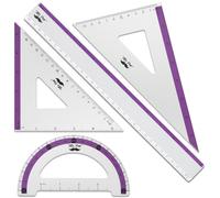Mr. Pen- Geometry Set Purple Stripes 4 Pack Metal Geometry Kit Triangle Ruler Regla de metal Tringulos Metal Protactor de metal Conjunto de regla de
