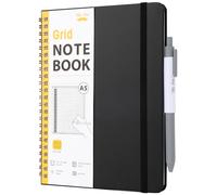 Mr. Pen- Graph Spiral Journal Notebook for Women & Men, 160 Pages, A5(5.7" x 7.9"), Black, Graph Paper Hardcover Notebook, 1 Pc Pen, 50 Pcs Sticky Notes, 1 Elastic Band