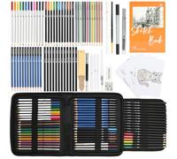 Mr. Pen - Juego de dibujo artístico profesional de 81 piezas con cuaderno de bocetos y páginas para colorear, grafito, carbón, acuarela, lápices metálicos y de colores, estuche de transporte, funda de