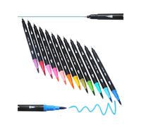 Mr. Pen - Rotuladores de doble punta, 12 unidades, colores surtidos, punta fina y pincel, para colorear para adultos.