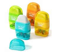 Mr. Pen - Sacapuntas y borrador, paquete de 4, colorido, 2 agujeros de afilado, sacapuntas manual pequeño de mano