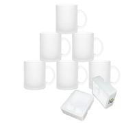 MR.R 11oz Juego de 6 tazas de vidrio esmerilado en blanco para sublimación, tazas de café con asa para impresión por transferencia de calor