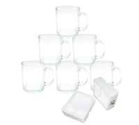 MR.R 11oz Juego de 6 tazas de vidrio transparente en blanco para sublimación, tazas de agua de leche de cerveza de café con asa para impresión de transferencia de calor