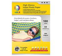 MR.R 135gsm 100 hojas A4 papel fotográfico brillante de inyección de tinta papel fotográfico brillante de secado instantáneo de una cara impermeable hojas de fotos blancas brillantes