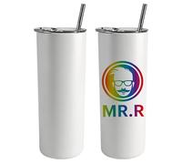 MR.R 2 vasos de sublimación blancos de 20 onzas con popote de metal, botella de café de acero inoxidable para impresión de transferencia de calor