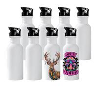 MR.R 8 botellas de agua de aluminio de 20 onzas de sublimación con corona blanca, botella de viaje con tapa superior de popote para deportes, 600 ml