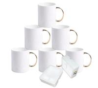 MR.R Grade AAA Sublimation Blanks Lavavajillas Tazas de café de cerámica blanca con mango dorado 11 oz Taza de bebida clásica de cerámica en blanco para té con leche Cola Agua Juego de 6