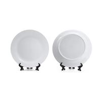 MR.R Juego de 2 platos planos de cerámica blanca para sublimación con soporte, platos de porcelana, 20,32 cm para postre o ensalada, sin plomo, seguro en microondas, horno y congelador