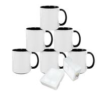 MR.R - Juego de 6 tazas de café de cerámica para lavavajillas con interior y mango de color negro para leche, té, cola, agua, 325 ml