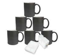 MR.R Juego de 6 tazas mágicas de cerámica blanca de 325 ml que cambian a todo color, sensibles al calor, color negro