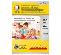MR.R Papel fotográfico autoadhesivo para impresora de inyección de tinta, 100 hojas, A4, 135 g/m2