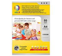 MR.R Papel fotográfico autoadhesivo para impresora de inyección de tinta, 50 hojas, A4, 135 g/m2