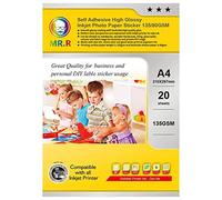 MR.R Papel fotográfico autoadhesivo para impresora de inyección de tinta, tamaño A4 20 hojas, 135 g/m2