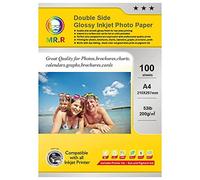MR.R Papel fotográfico brillante de doble cara A4 para inyección de tinta, 200 g/m², 100 hojas por paquete