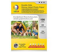 MR.R Papel fotográfico brillante de doble cara para inyección de tinta, 300 g/m², A4, 210 x 297 mm, 100 hojas por paquete