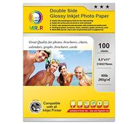 MR.R Papel fotográfico de inyección de tinta brillante de doble cara, 260 g/m² - 70 libras, tamaño de carta: 8.5 x 11 pulgadas, 100 hojas por paquete